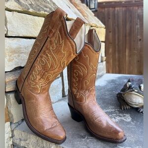 Old West kids classic Mad dog snip toe Leather Cowboy Boots Sz-130 (kids7-8) Q
